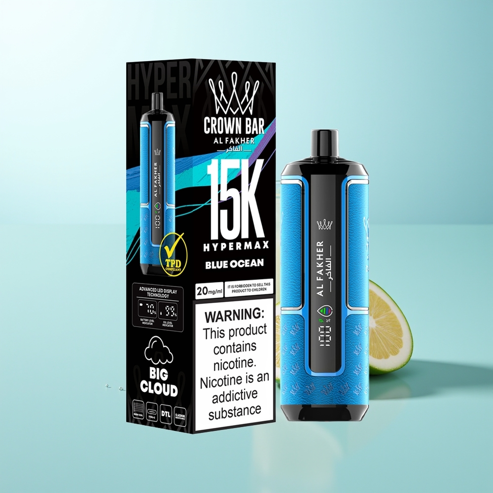 Al Fakher Crown Bar 15K Hipermax Desechable Kit Océano Azul 22ml 600mAh Tipo-C DTL 6mg