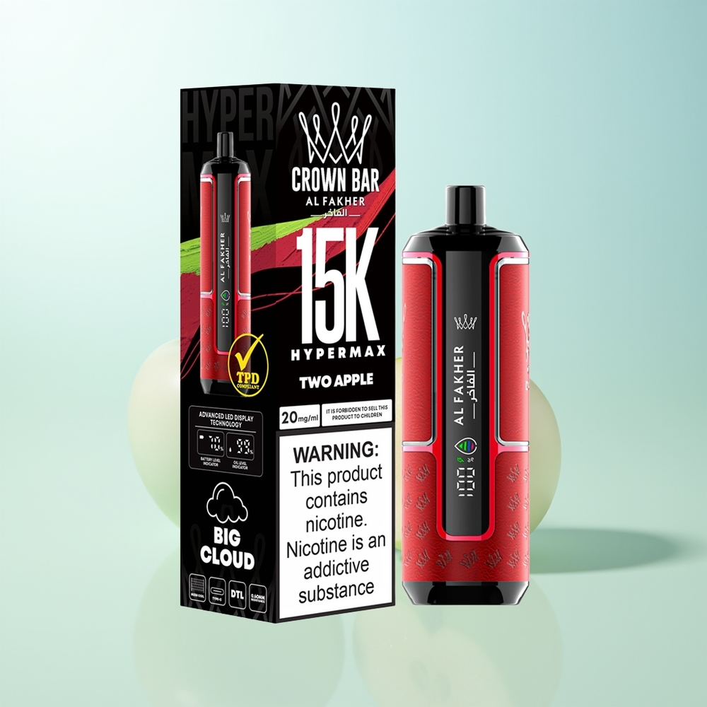Al Fakher Crown Bar 15K Hipermax Vape Desechable Dos Manzanas 22ml 600mAh Tipo-C