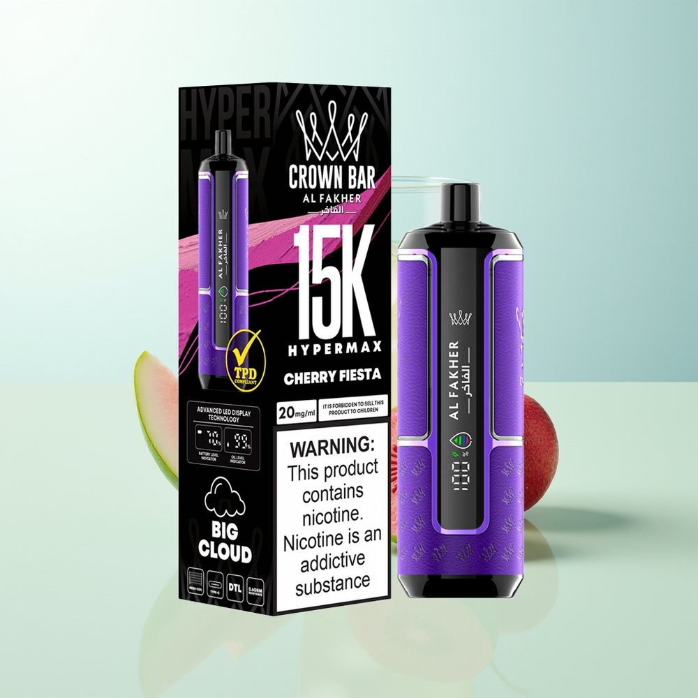 Al Fakher Crown Bar 15K Hipermax Vape Desechable Fiesta Cereza