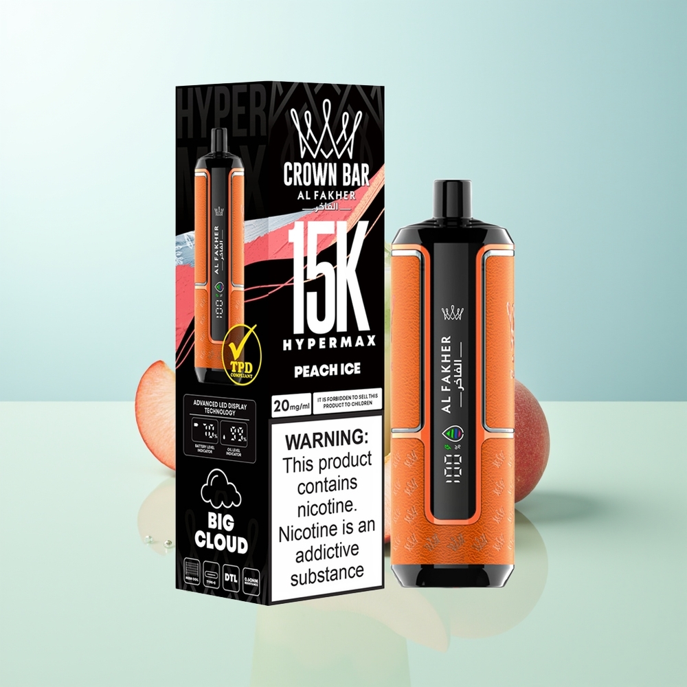 Al Fakher Crown Bar 15K Hipermax Vape Desechable Melocotón Hielo 22ml 600mAh Tipo-C