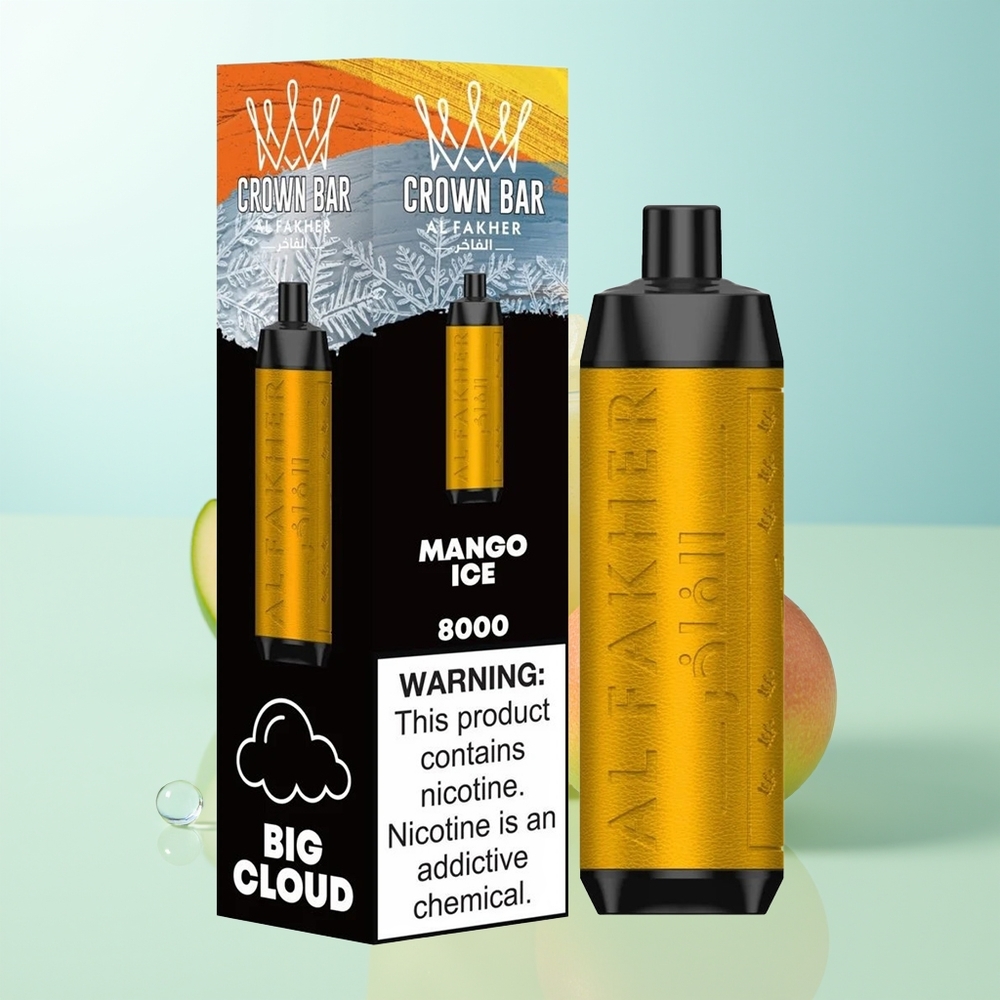 Al Fakher Crown Bar 8000 Cristal Desechable Vape Mango Hielo 18ml 5mg 600mAh USB-C