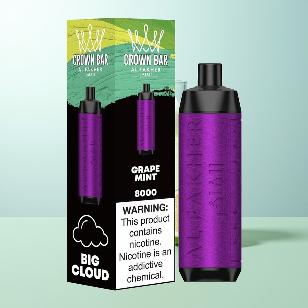 Al Fakher Crown Bar 8000 Cristal Desechable Vape Uva Menta 600mah USB-C 18ml 5mg 06ohm 8000 Caladas
