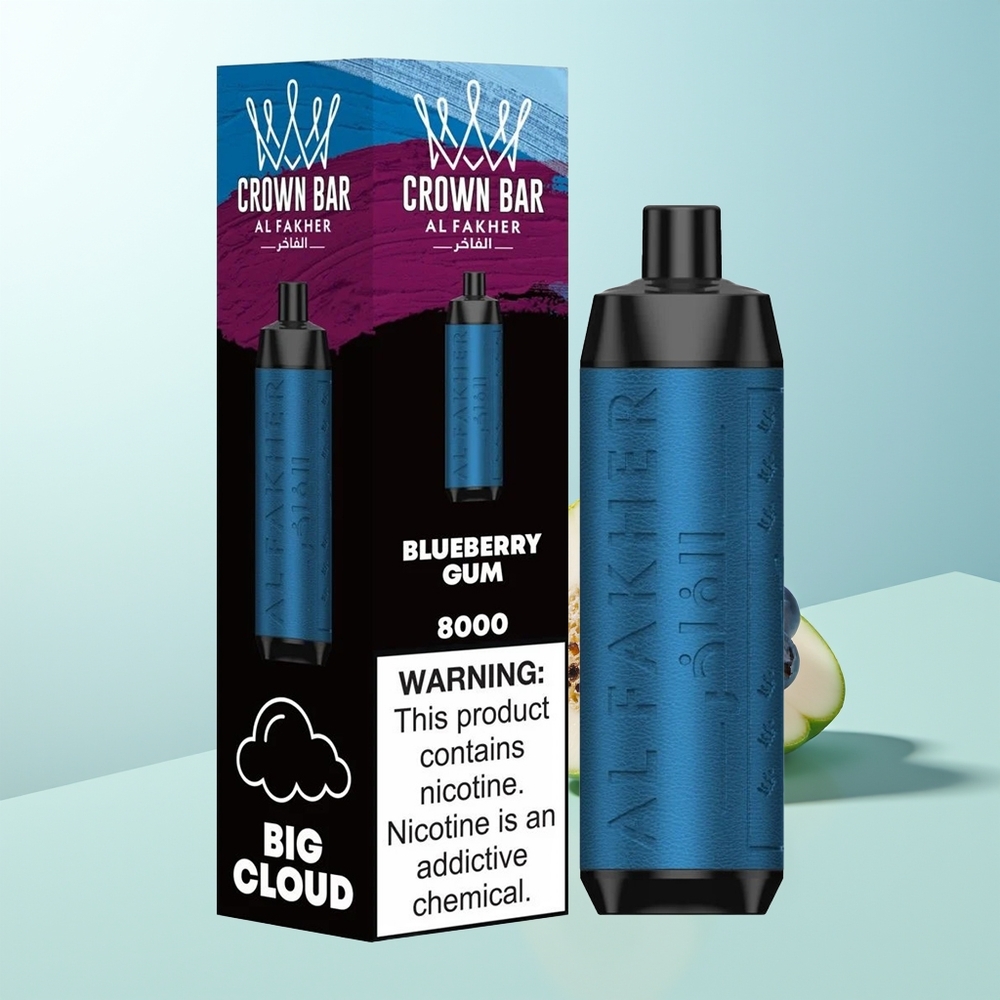 Al Fakher Crown Bar 8000 Cristal Vape Desechable Chicle de Arándano 18ml 5mg 06ohm USB-C 600mAh