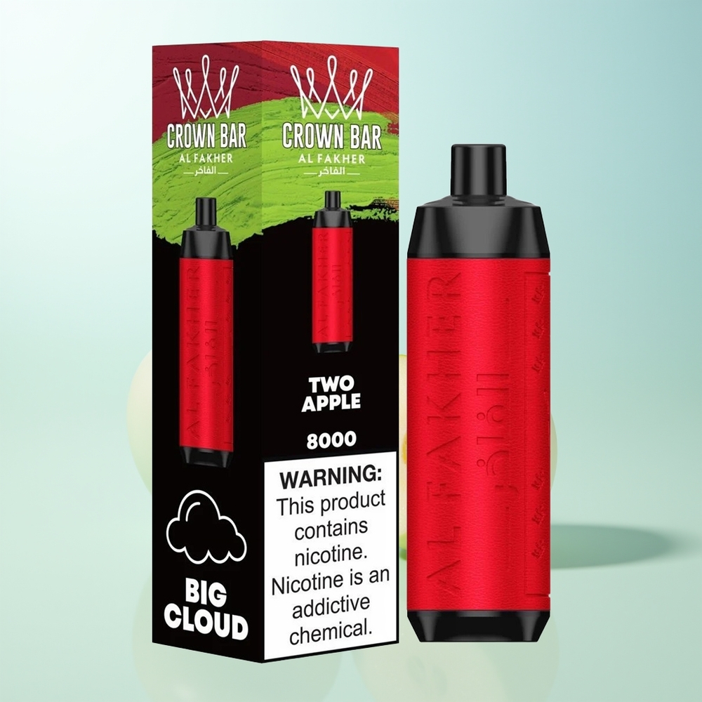 Al Fakher Crown Bar 8000 Cristal Vape Desechable Dos Manzanas Batería 600mah Carga USB Type-C 18ml 5mg Nicotina