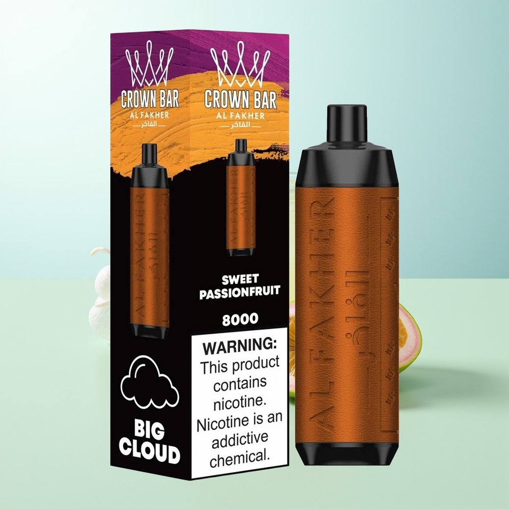 Al Fakher Crown Bar 8000 Cristal Vape Desechable Dulce Maracuyá 18ml 5mg 06ohm USB-C