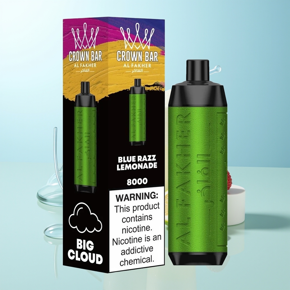 Al Fakher Crown Bar 8000 Cristal Vape Desechable Frambuesa Azul Limonada 600mah Tipo-C 18ml 5mg 06ohm