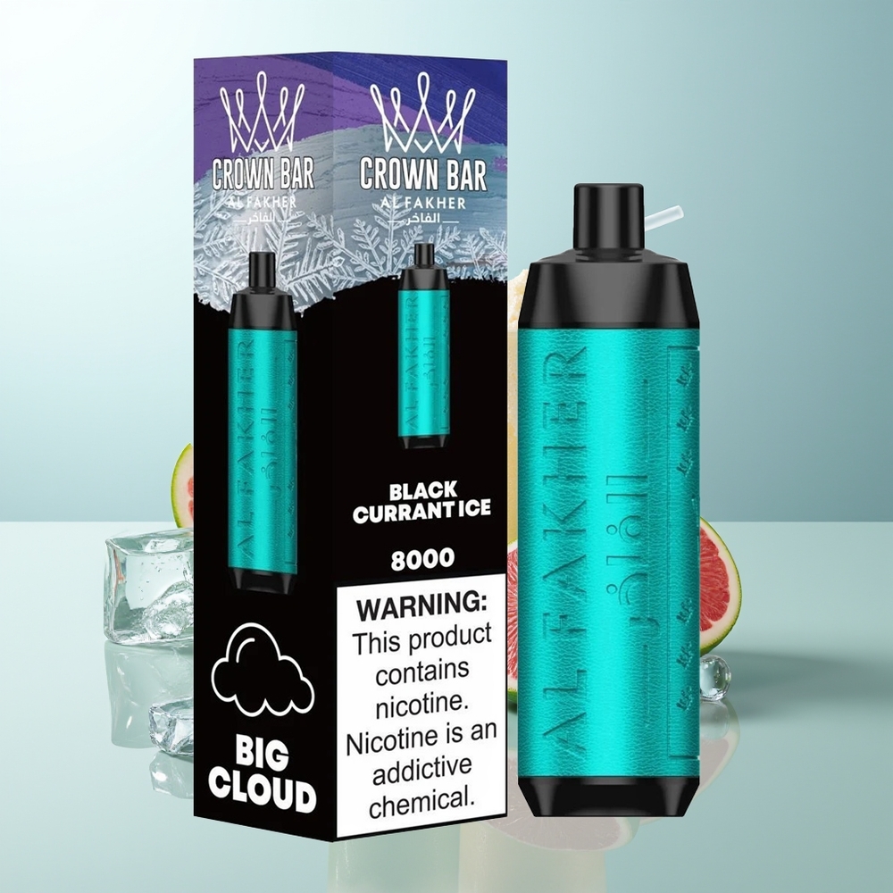 Al Fakher Crown Bar 8000 Cristal Vape Desechable Grosella Negra Hielo 600mAh 18ml 5mg 06ohm
