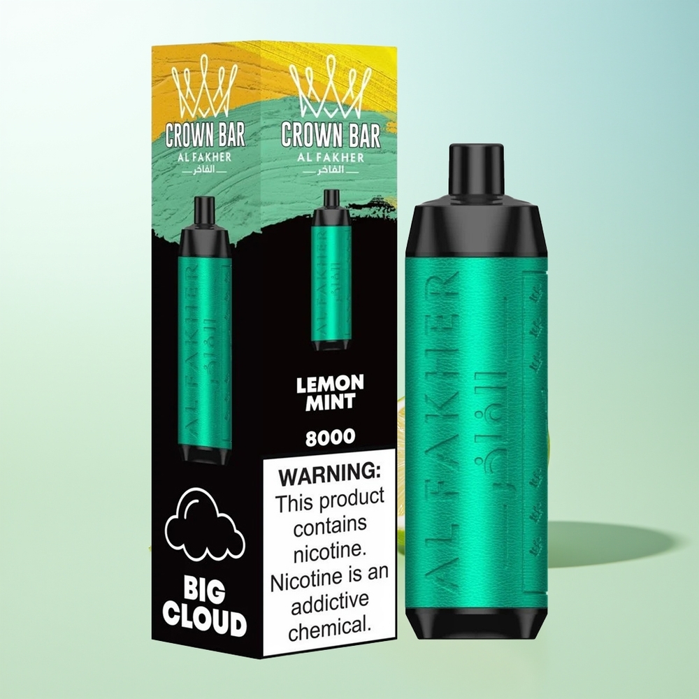 Al Fakher Crown Bar 8000 Cristal Vape Desechable Limón Menta 18ml 5mg 8000 Caladas USB-C 600mAh 06ohm