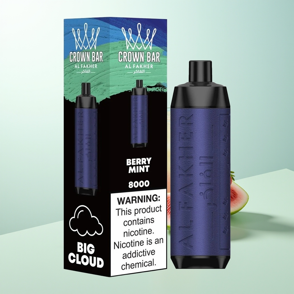 Al Fakher Crown Bar 8000 Cristal Vape Desechable Menta Baya 18ml 5mg 06ohm USB-C 600mAh