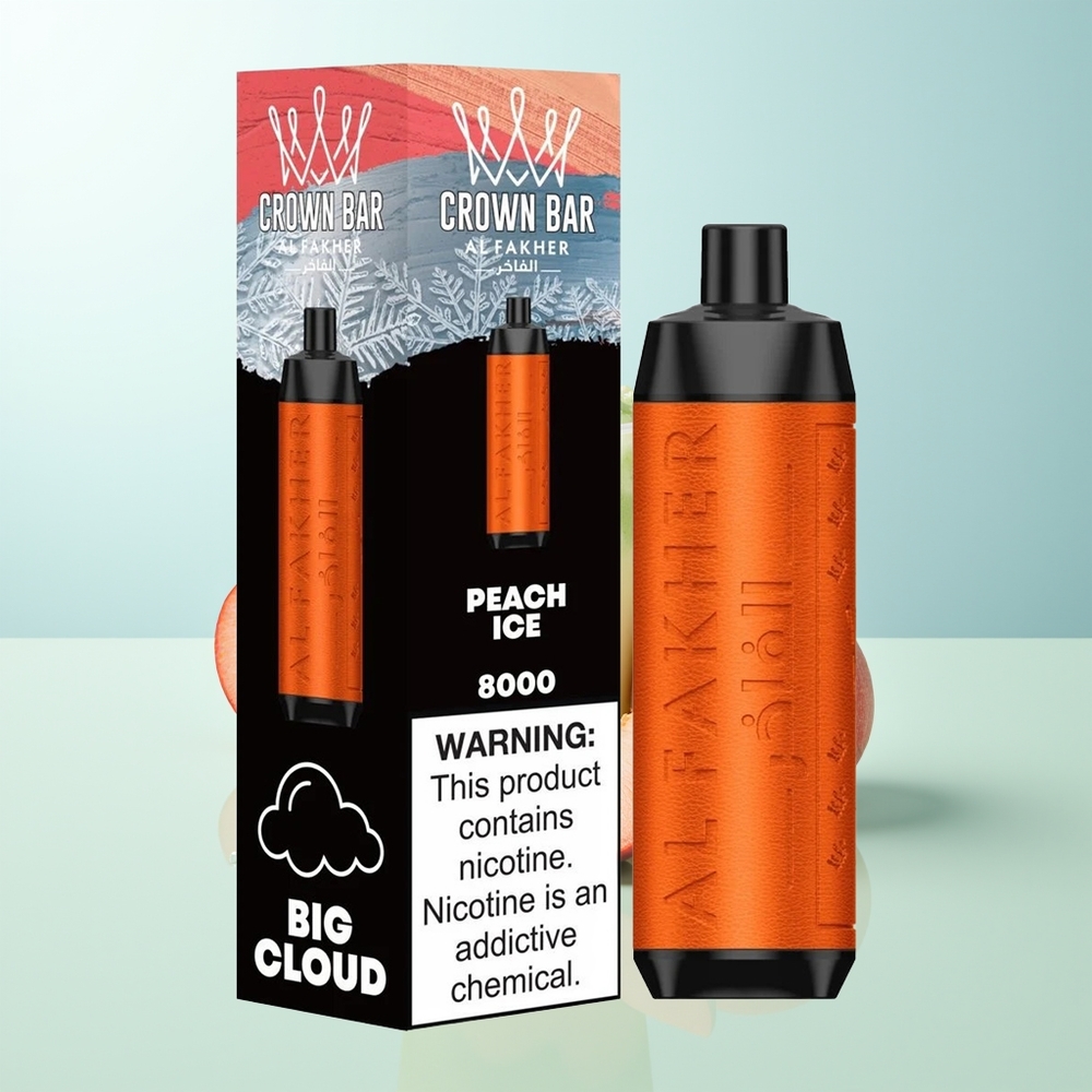 Al Fakher Crown Bar 8000 Melocotón Hielo Cristal Desechable 18ml 5mg 06ohm USB-C 600mAh