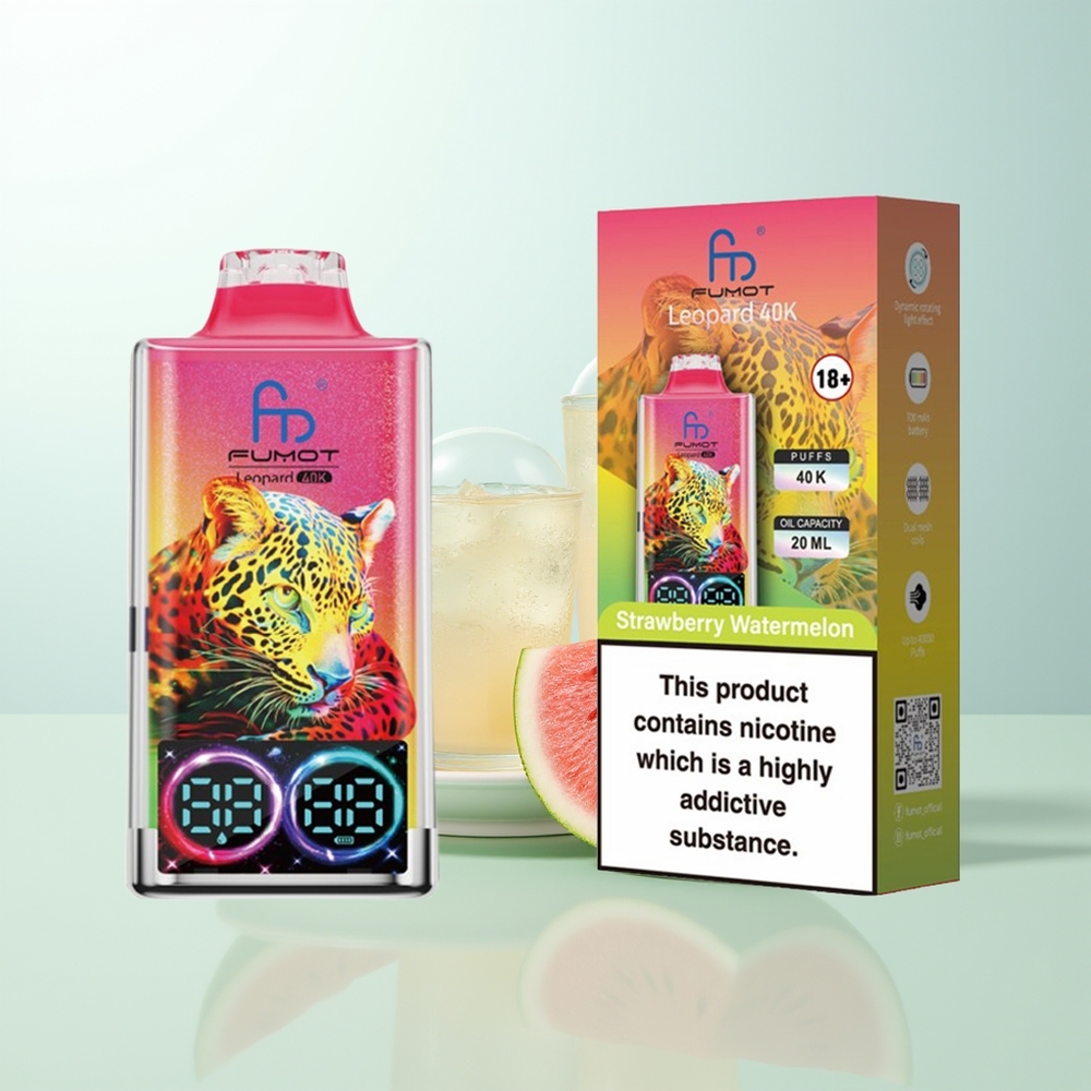 Fumot Leopardo 40K Puffs Fresa Sandía Vape Desechable 5 Nicotina 700mAh Dual Mesh Tipo-C Pantalla Digital