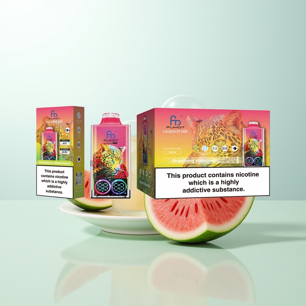 Fumot Leopardo 40K Puffs Fresa Sandía Vape Desechable 5 Nicotina 700mAh Dual Mesh Tipo-C Pantalla Digital