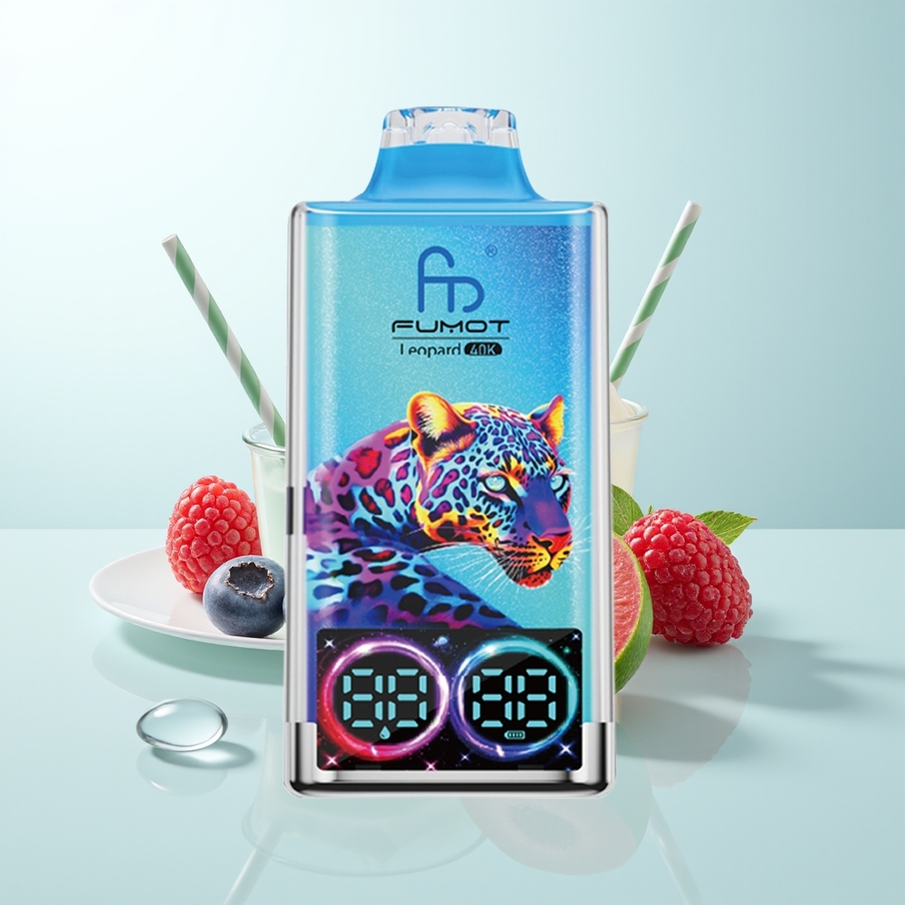 Fumot Leopardo 40K Puffs Vape Desechable Arándano Frambuesa 0-5 Nicotina Batería 700mAh Dual Mesh Tipo-C Pantalla Digital