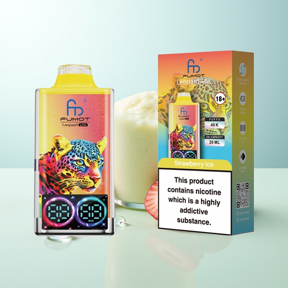 Fumot Leopardo 40K Puffs Vape Desechable Fresa Helada 0-5 Nicotina 700mAh Dual Mesh Tipo-C Pantalla Digital