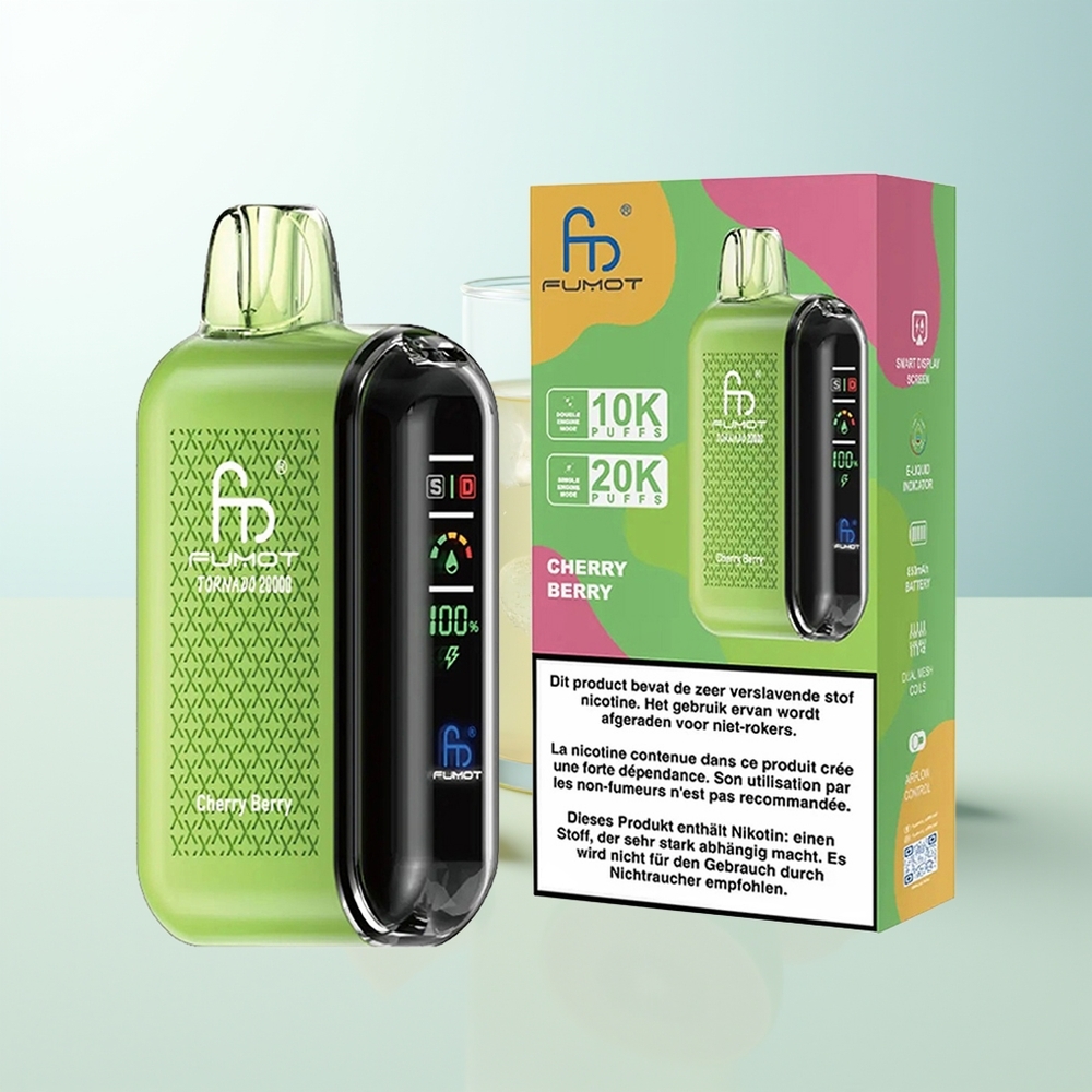 Fumot Tornado 20000 Bocados Cereza-Baya Dual Mesh Pantalla Inteligente