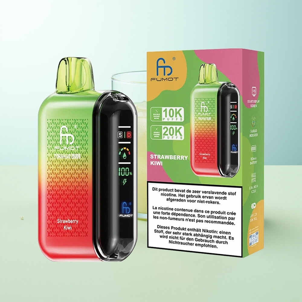 Fumot Tornado 20000 Bocados Fresa Kiwi Dual Malla Pantalla Inteligente