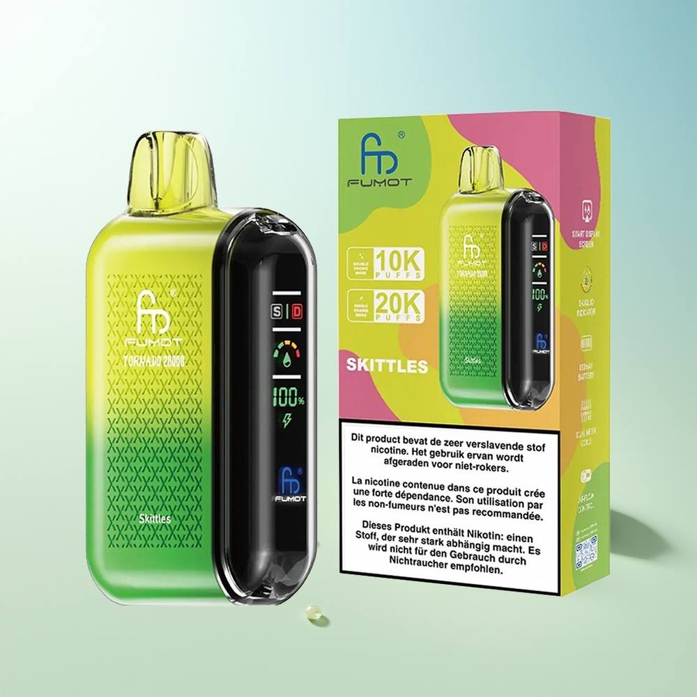 Fumot Tornado 20000 Bocados Skittles Dual Malla 20ml Pantalla Inteligente