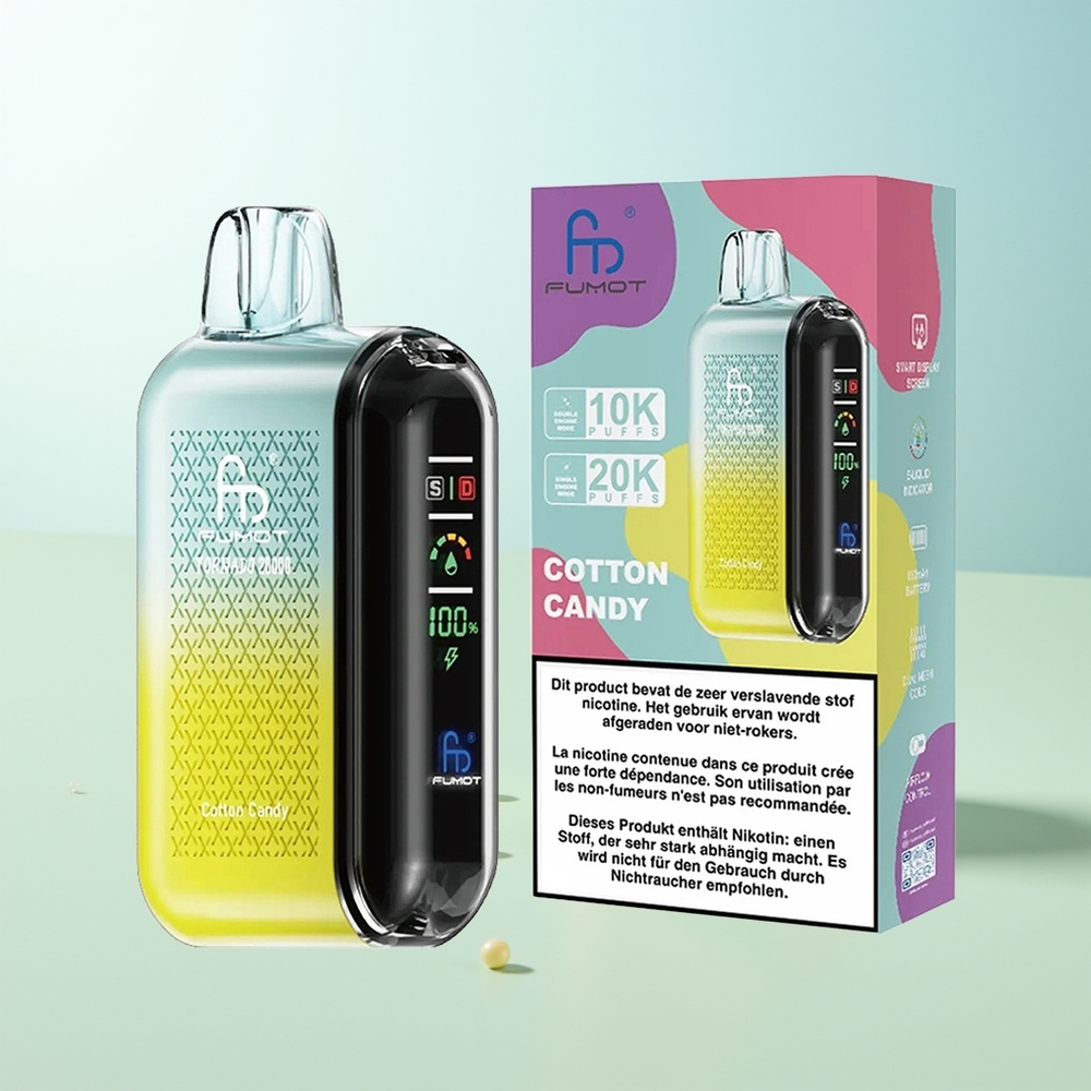 Fumot Tornado 20000 Bocas Algodón de Azúcar Dual Malla 20ml Pantalla Inteligente Control de Flujo de Aire 850mAh Recargable