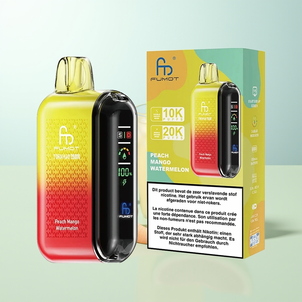 Fumot Tornado 20000 Caladas Melocotón Mango Sandía Doble Malla Pantalla Inteligente Control de Flujo de Aire