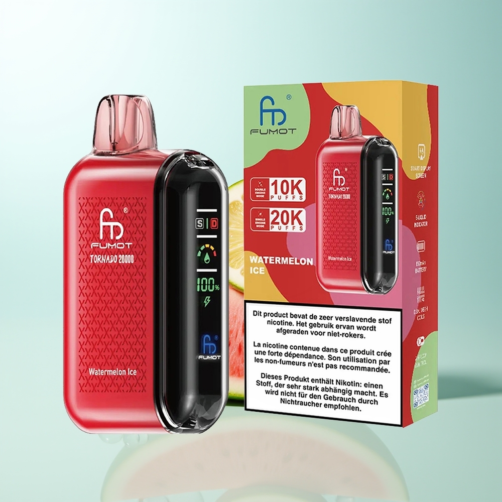 Fumot Tornado 20000 Caladas Sandía Helada Dual Malla Pantalla Inteligente