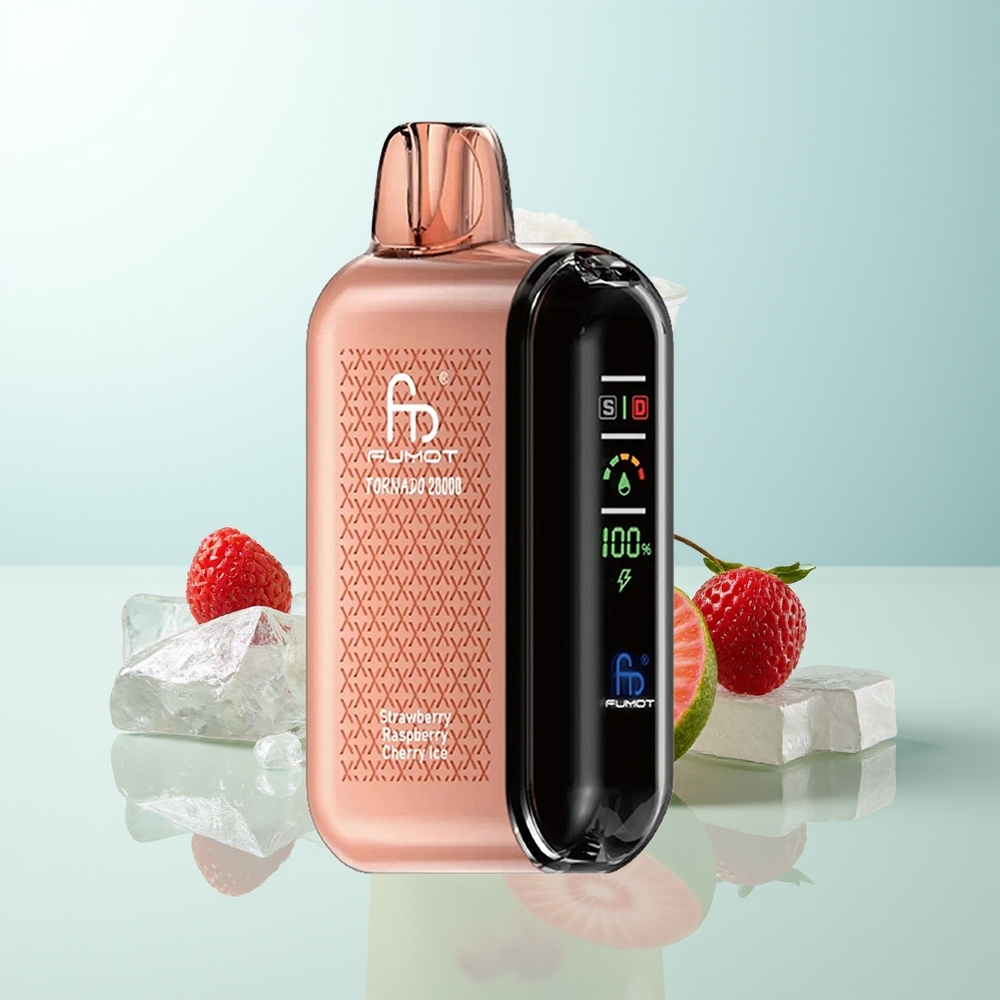 Fumot Tornado 20000 Chupadas Fresa Frambuesa Cereza Hielo Dual Mesh Coil 20ml Pantalla Inteligente