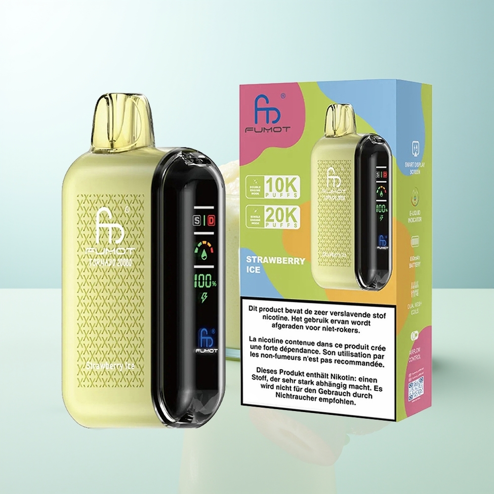 Fumot Tornado 20000 Chupadas Fresa Helada Doble Malla 20ml Pantalla Inteligente Control de Flujo de Aire 2 Nicotina Motor Único