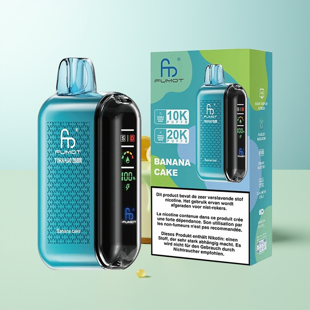 Fumot Tornado 20000 Chupadas Pastel de Plátano Dual Mesh Coil Pantalla Inteligente