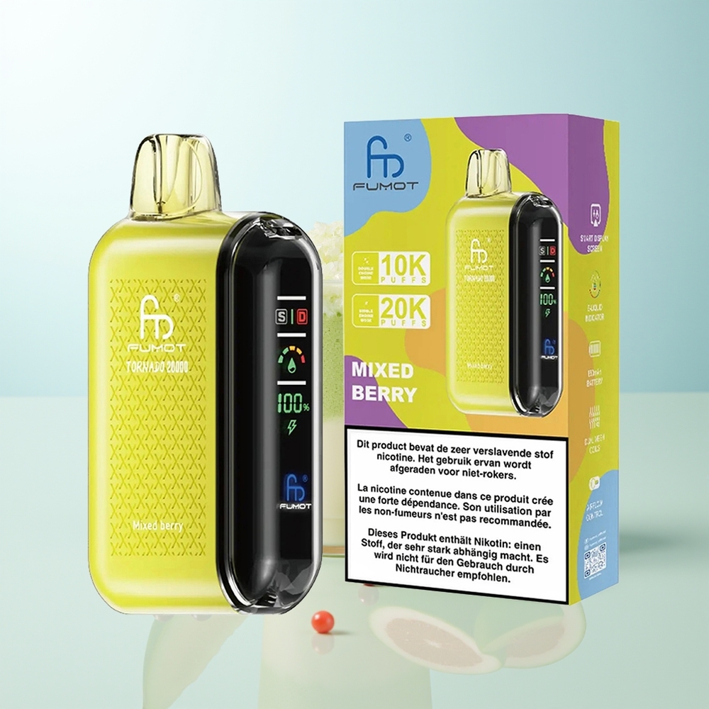 Fumot Tornado 20000 Puffs Baya Mixta Dual Mesh Coil Pantalla Inteligente