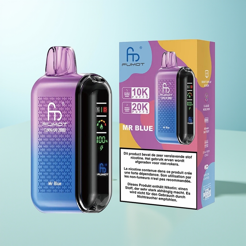 Fumot Tornado 20000 Puffs Doble Malla Azul Señor Pantalla Inteligente