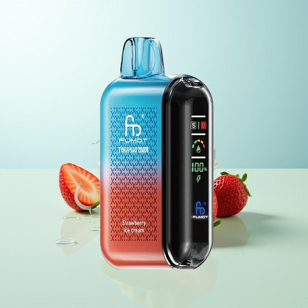Fumot Tornado 20000 Puffs Fresa Helado Dual Mesh Coil 20ml Pantalla Inteligente