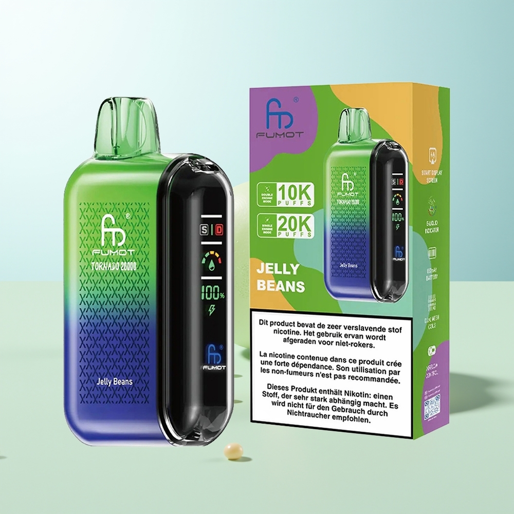 Fumot Tornado 20000 Puffs Jelly Beans Dual Malla 20ml Pantalla Inteligente 850mAh