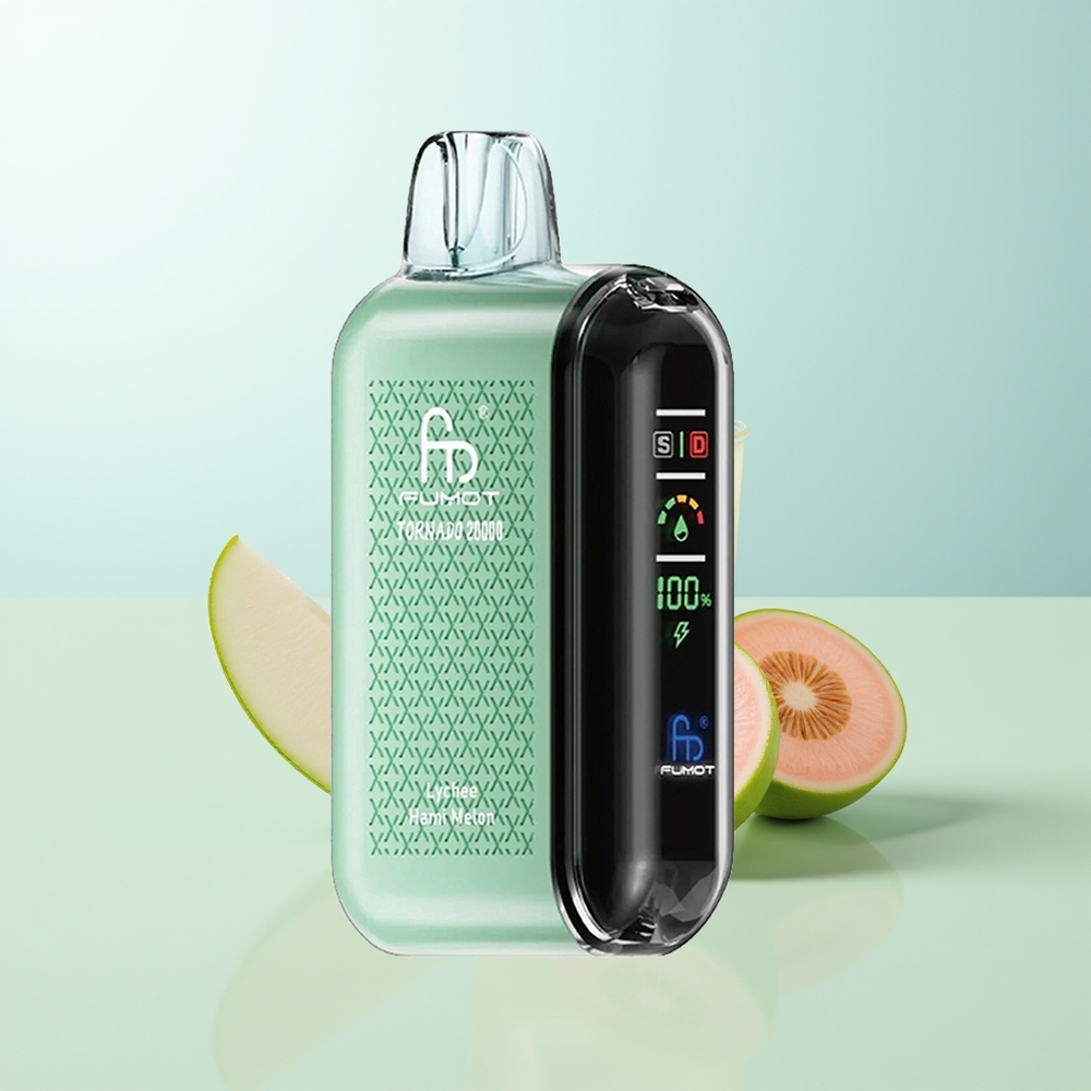 Fumot Tornado 20000 Puffs Lichi Melón Hami Dual Malla Pantalla Inteligente