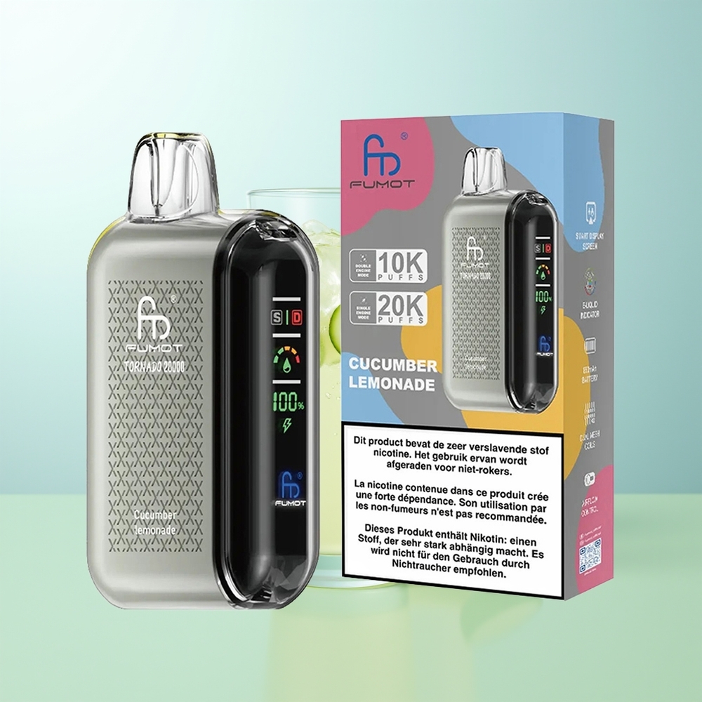 Fumot Tornado 20000 Puffs Pepino Limonada Dual Mesh Coil 20ml Pantalla Inteligente