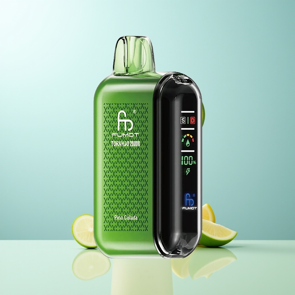 Fumot Tornado 20000 Puffs Piña Colada Dual Mesh Coil 20ml Pantalla Inteligente Control de Flujo de Aire
