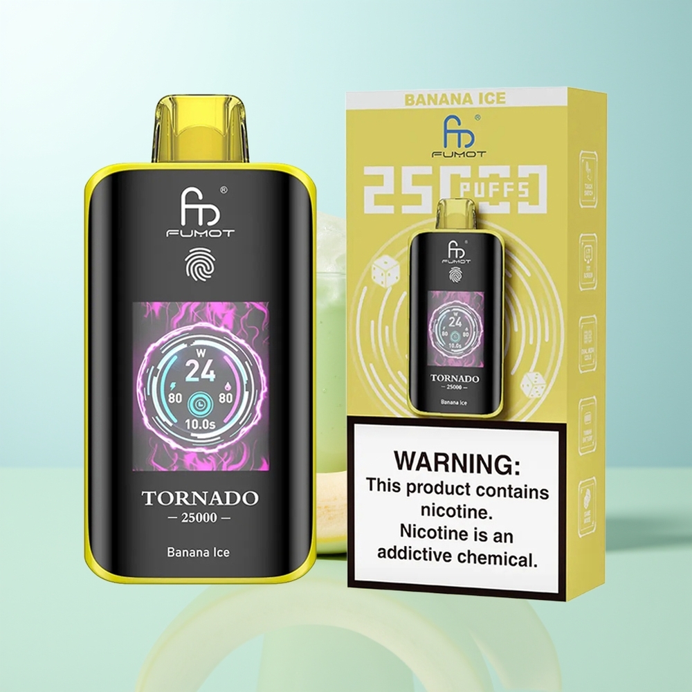 Fumot Tornado 25000 Chupadas Banana Hielo Pantalla HD Batería Recargable 700mAh Tipo-C
