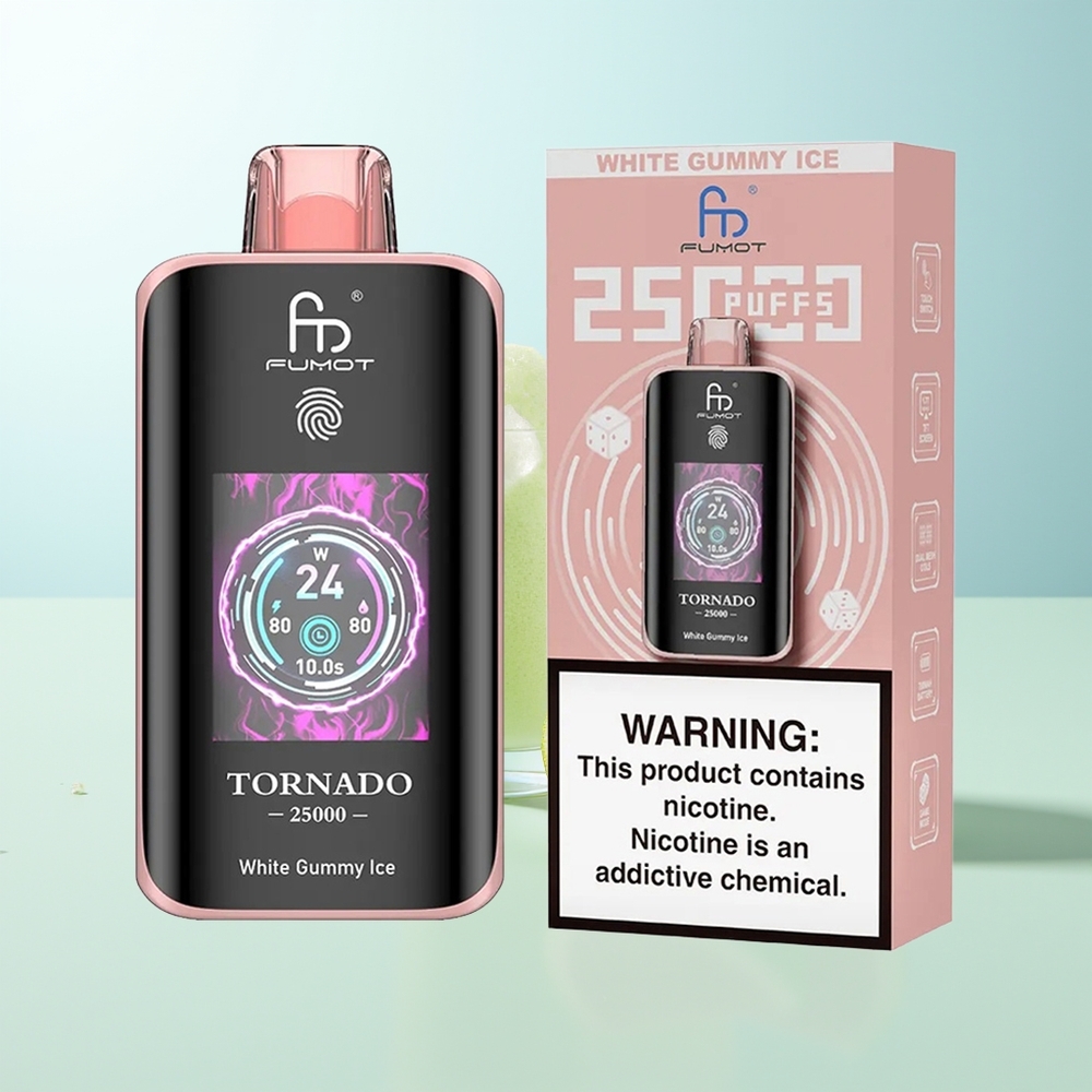 Fumot Tornado 25000 Chupadas Gominola Blanca Hielo Pantalla HD Batería 700mAh Recargable Tipo-C