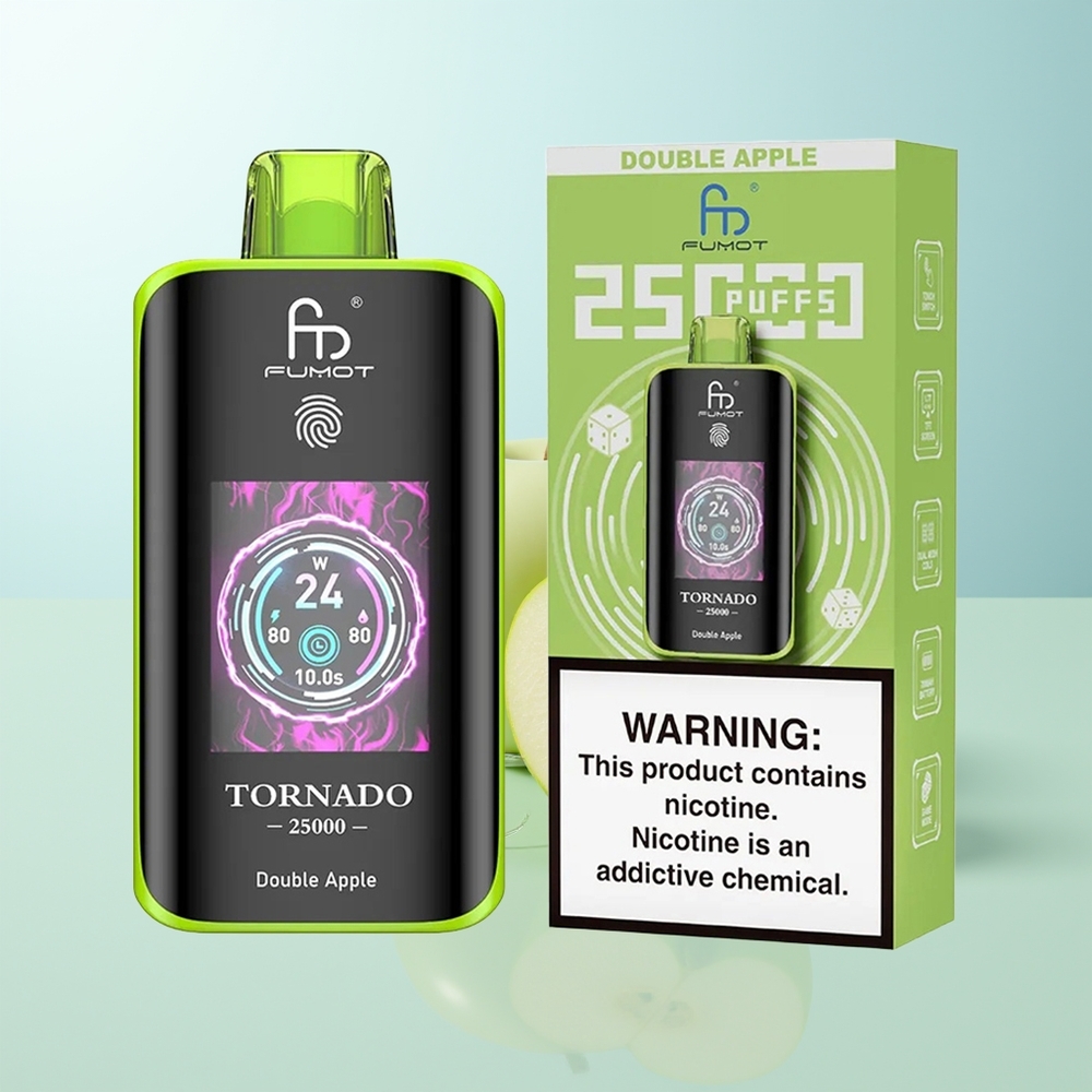 Fumot Tornado 25000 Chupadas Manzana Doble Pantalla HD Batería Recargable 700mAh Tipo-C