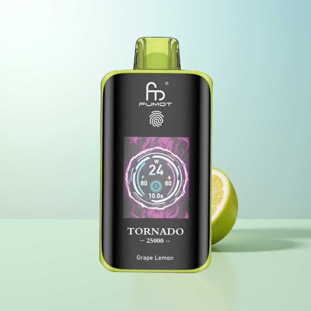 Fumot Tornado 25000 Chupadas Uva Limón Pantalla HD Batería Recargable 700mAh Tipo-C
