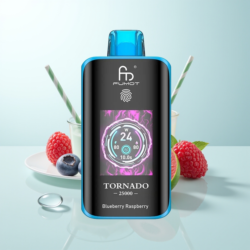 Fumot Tornado 25000 Puffs Arándano Frambuesa Pantalla HD Batería Recargable 700mAh
