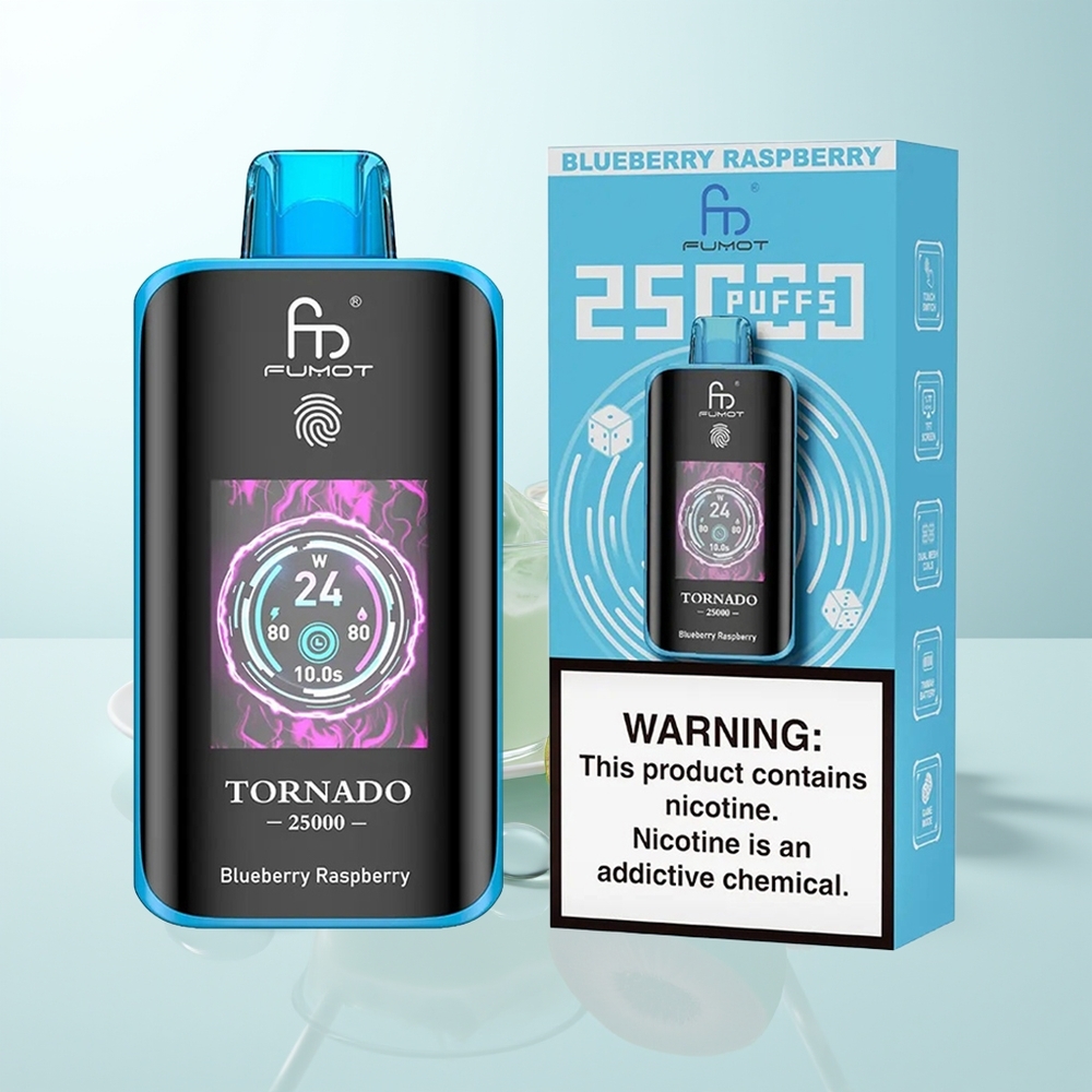 Fumot Tornado 25000 Puffs Arándano Frambuesa Pantalla HD Batería Recargable 700mAh