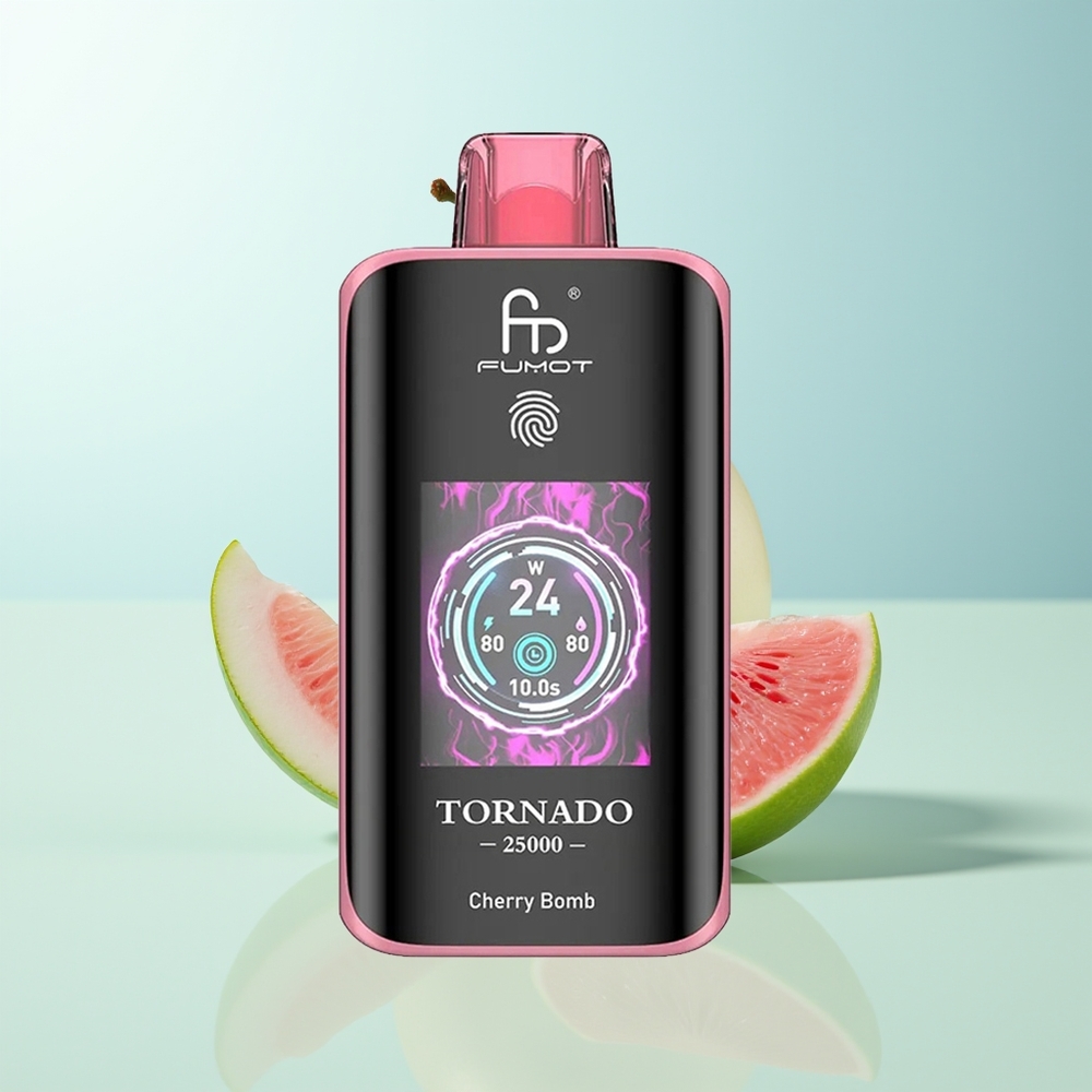 Fumot Tornado 25000 Puffs Cereza Explosiva Pantalla HD Batería Recargable 700mAh Carga Tipo-C