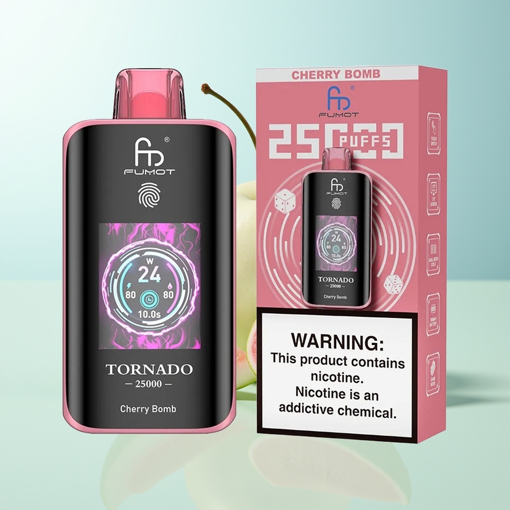Fumot Tornado 25000 Puffs Cereza Explosiva Pantalla HD Batería Recargable 700mAh Carga Tipo-C