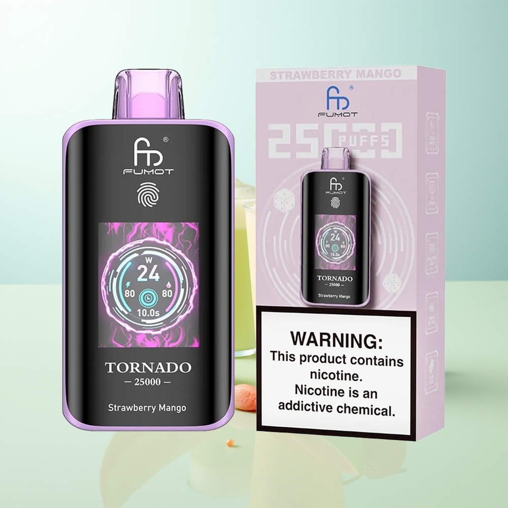Fumot Tornado 25000 Puffs Fresa Mango Pantalla HD Batería 700mAh Recargable