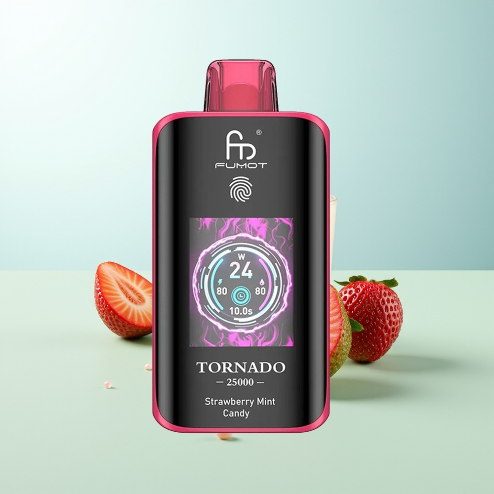 Fumot Tornado 25000 Puffs Fresa Menta Caramelo Pantalla HD Batería Recargable 700mAh Tipo-C