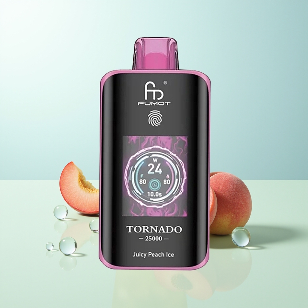 Fumot Tornado 25000 Puffs Melocotón Jugoso Helado Pantalla HD Batería Recargable 700mAh Carga Tipo-C