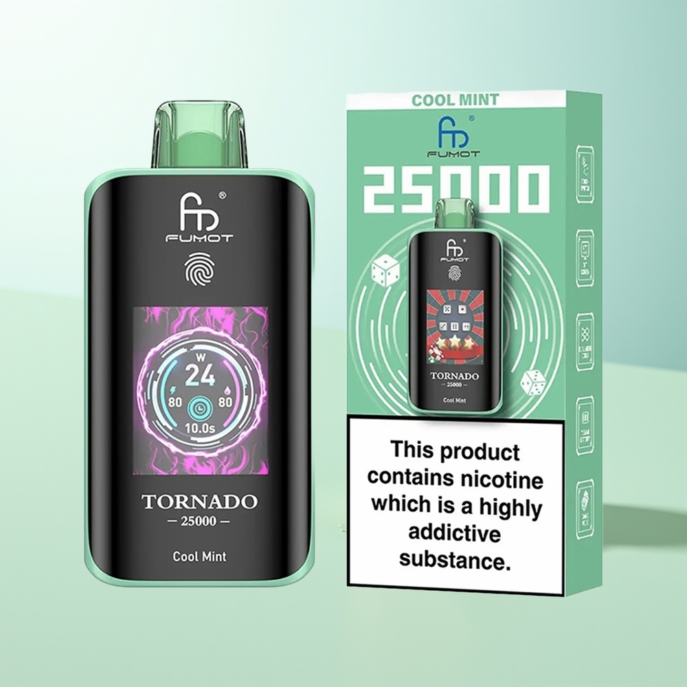 Fumot Tornado 25000 Puffs Menta Refrescante Pantalla HD Batería 700mAh Recargable Tipo-C