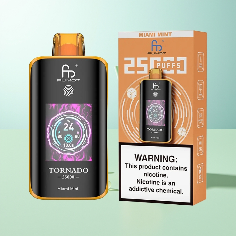 Fumot Tornado 25000 Puffs Menta de Miami Pantalla HD Batería Recargable 700mAh Tipo-C