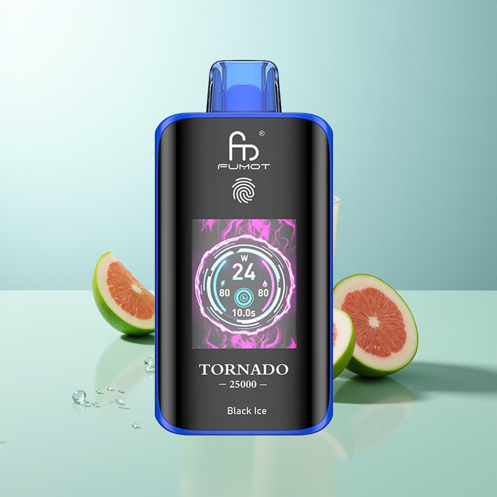 Fumot Tornado 25000 Puffs Negro Hielo con Pantalla HD Batería Recargable 700mAh E-líquido 20ml y Carga Tipo-C