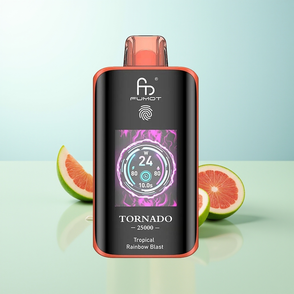 Fumot Tornado 25000 Puffs Pantalla HD Batería Recargable 700mAh Carga Tipo-C Explosión Arcoíris Tropical