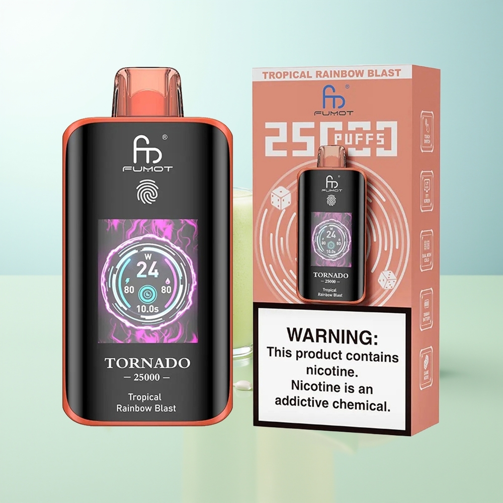 Fumot Tornado 25000 Puffs Pantalla HD Batería Recargable 700mAh Carga Tipo-C Explosión Arcoíris Tropical